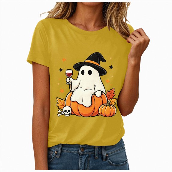 Leey-World Halloween Tshirt for Women Halloween T-Shirt Women Vintage Halloween Graphic Tee Short Sleeve Fall Tops