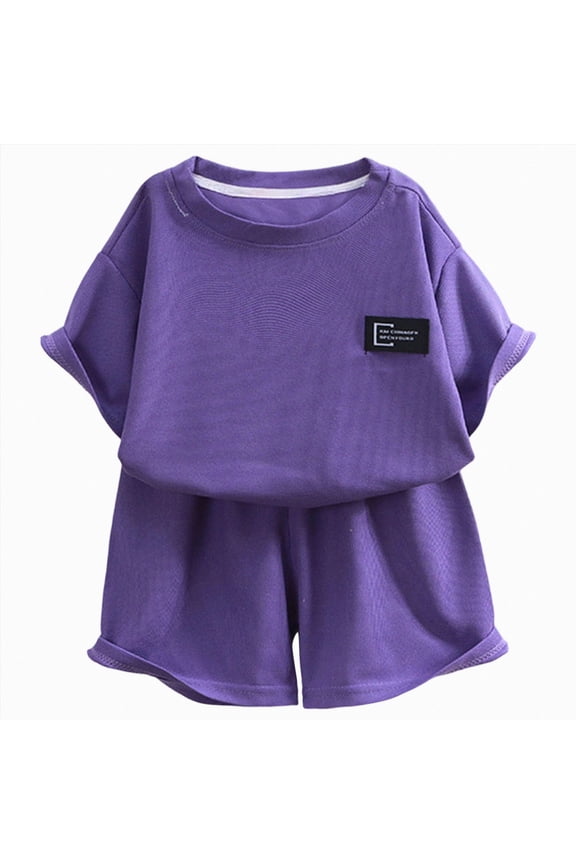 Kids Boy Casual Clothing Set Graphic Colorblock Tee +Shorts Summer Clothing Set Baby Boy Summer Outfits(Purple,18-24 Months)