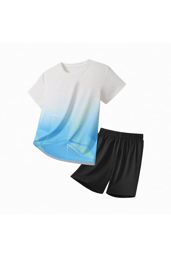 Kids Clothes Boys 2 Piece Athletic Outfits Short Sleeve Sport T-shirt and Shorts Summer Casual Clothes for 6-12 Years Boys Clothing Sets(Blue,11-12 Years)