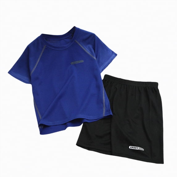 Leey-World Kids Clothes Boys 2 Piece Athletic Outfits Short Sleeve Sport T-shirt and Shorts Summer Casual Clothes for 6-12 Years Boys Size 8 School Outfit Sets(Dark Blue,2-3 Years)