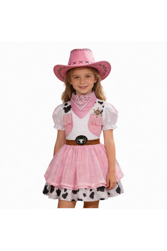 Kids Cowgirl for Girls Halloween Western Rodeo Dress Up(Red,3-4 Years)