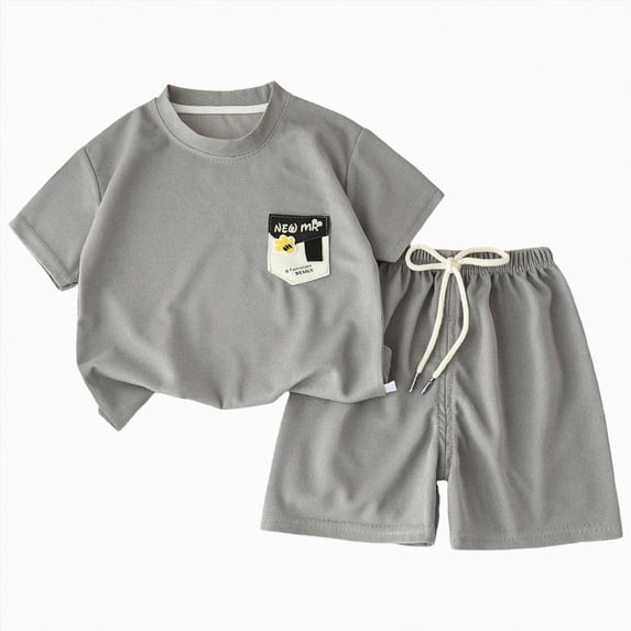Leey-World Kids Outfit Sets Boys 5t Boys 2 Piece Athletic Outfits Short Sleeve Sport T-shirt and Shorts Summer Casual Clothes for 6-12 Years Boys Outfit Sets Size 6(Grey,90)