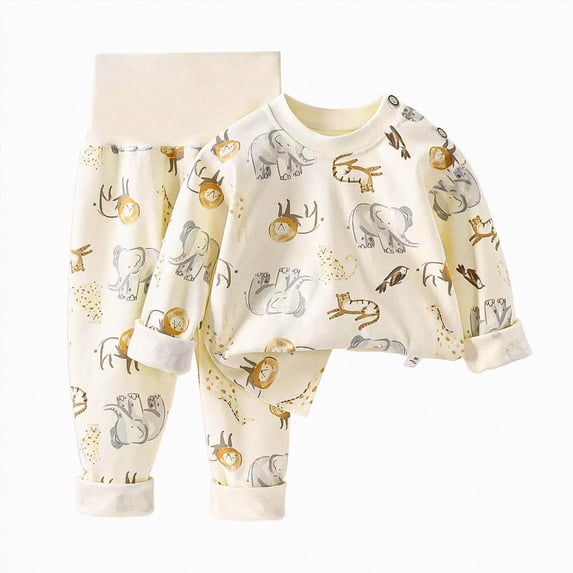 Leey-World Kids Pajamas Girls 1t 2t 3t 4t 5t 6t Girls Comfortable and Breathable Long Sleeved Home Clothes Cute Cartoon Pattern Homewear Set(Brown,0-3 Months)
