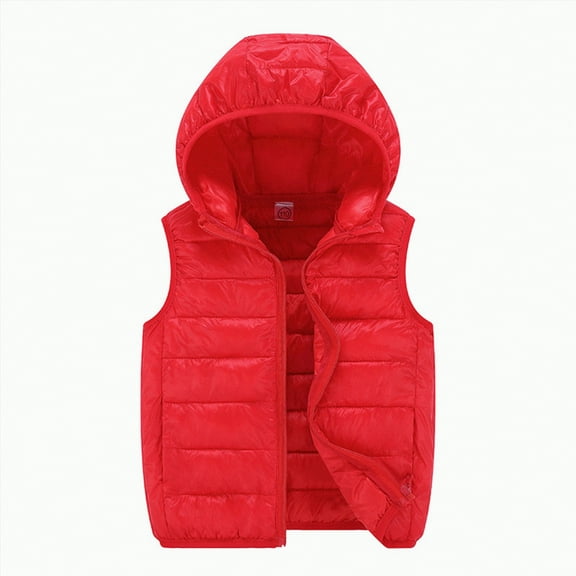 Leey-World Kids Vest Boys Girls Puffer Vest Sleeveless Quilted Vest Zipper Hooded Down Puffy Jacket Winter Kids Warm Gilet Waistcoat(Red,10-12 Years)