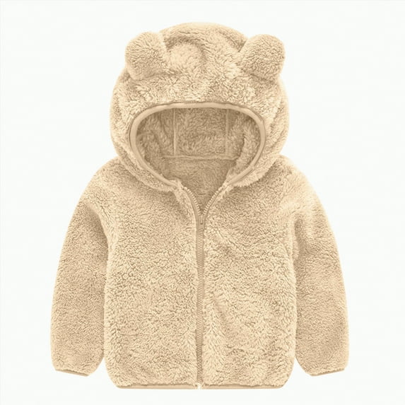 Leey-World Kids Winter Coat Toddler Winter Coat Fleece Zip up Hooded Bear Ears Warm Fuzzy Baby Kids Jacket Outerwear Sweater(Beige,6-12 Months)