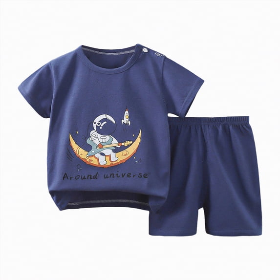 Leey-World Little Boy Dinosaur Print Short Sleeve T-Shirt Shorts Summer Play Clothes 12M-5T(Blue,18-24 Months)
