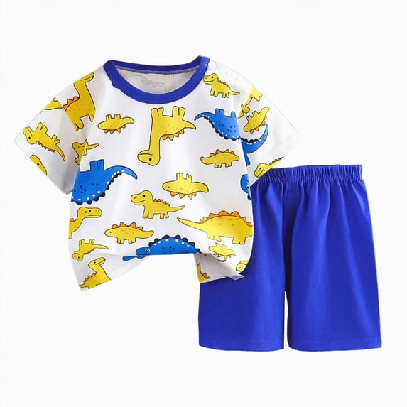 Leey-World Little Boy Dinosaur Print Short Sleeve T-Shirt Shorts Summer Play Clothes 12M-5T(Orange,4-5 Years)