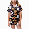 thumbnail image 1 of Leey-World Little Girl Halloween Pajamas Girls Pajama Set Short Sleeve Button Down Satin Girls PJS Kids Sleepwear Summer Nightwear Loungewear Set, 1 of 5