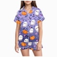 thumbnail image 1 of Leey-World Little Girl Halloween Pajamas Satin Pajamas Set for Girl Halloween Pjs 2 Piece Short Sleeve Button-Down Shirt with Shorts, 1 of 6