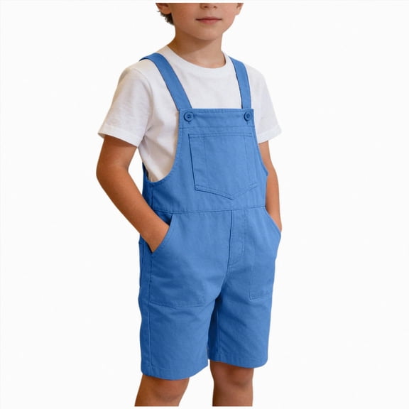 Leey-World Little Girls Boys Twill Shortalls Toddler Kids Summer Bib Overall Shorts with Pockets(Blue,7-8 Years)
