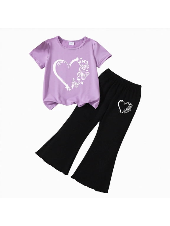 Little Kids 2 Piece Outfits Baby Girls Summer Short Sleeve T-Shirts and Pants Set Fashion Clothing Sets Girls School Clothes 3T 4T 5T 6T 7T(C,4-5 Years)