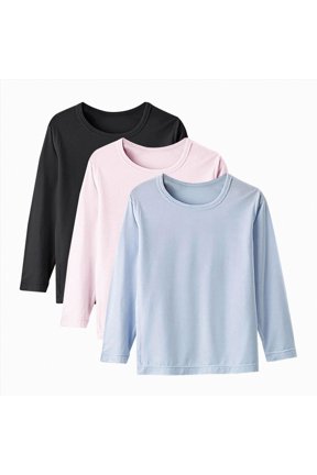 Long Sleeve Girls Shirts 3 Pack Toddler Girls Casual Tops Long Sleeve Turtleneck T-Shirt 3-8 Years Kids Solid Layering Tees Girls Shirt(E,5-6 Years)