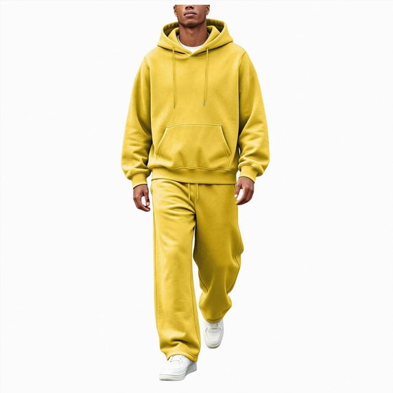 Leey-World Men 2 Piece Outfits Mens 2 Piece Solid Colors Hoodie Track Suits Wide Leg Sweatpants Sets