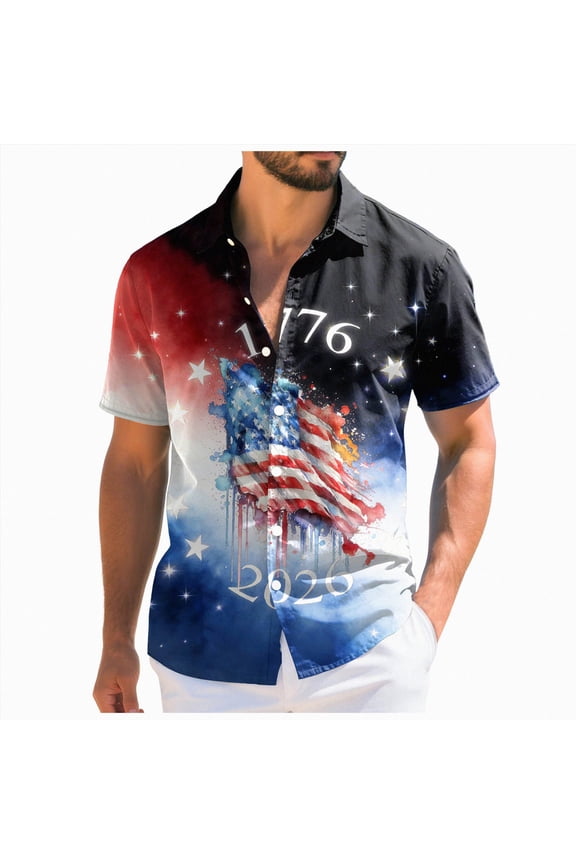Men 250 Shirt Hawaiian Shirt for Men Patriotic Short Sleeve Button Down Shirt, Independence Day Gifts(Dark Blue,XL)