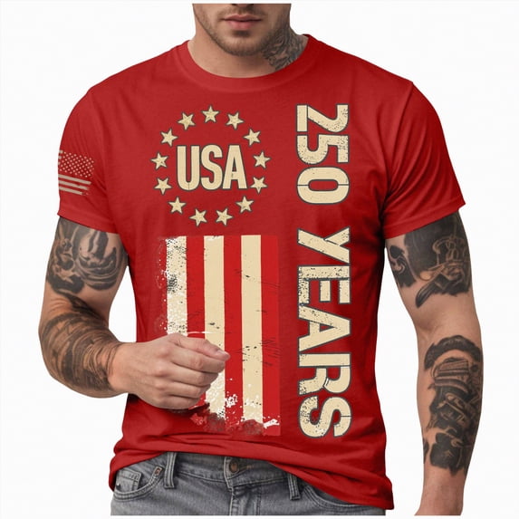 Leey-World Men'S 4th Of July Shirts 1776-2026 250th USA Independence Patriotic Star Stripes T-ShirtMen's American 250Th Anniversary Art Print Hawaiian Shirt 1776-2026 Patriotic Tee(Red,M)