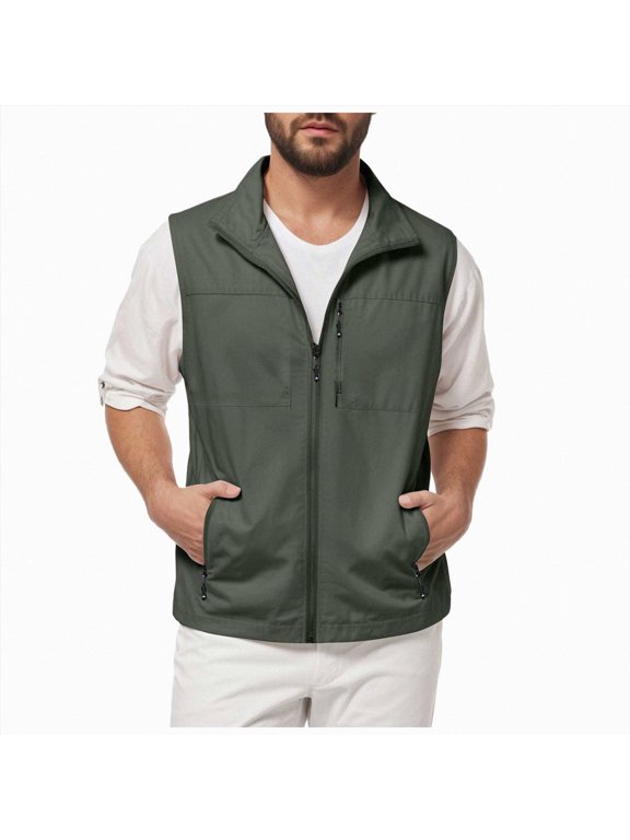 Men's Lightweight Softshell Vest Windproof Sleeveless Jacket for Travel Hiking Running Golf(AG,L)