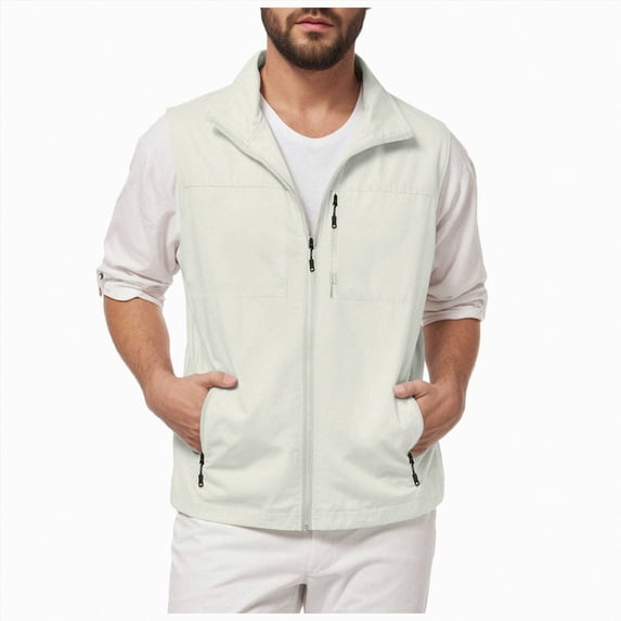 Leey-World Men's Lightweight Softshell Vest Windproof Sleeveless Jacket for Travel Hiking Running Golf(Beige,2XL)