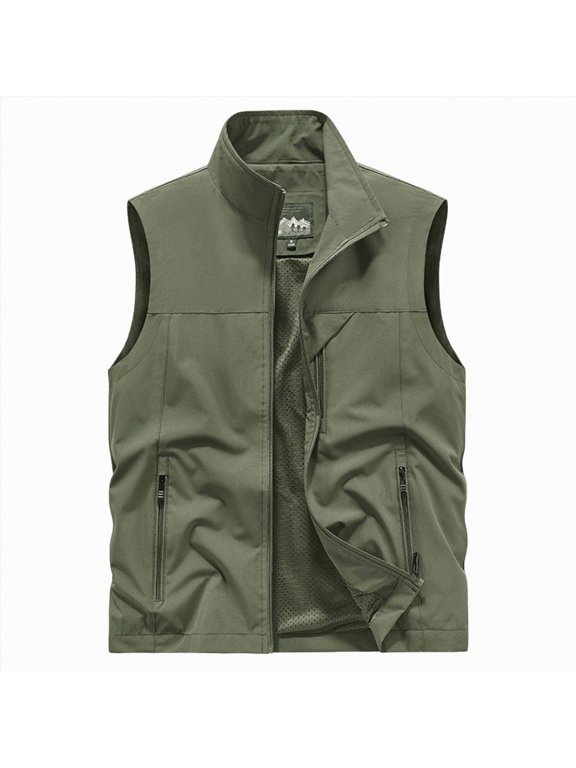 Men's Lightweight Vest Sleeveless Outdoor Work Jacket for Travel Hiking Running(AG,L)