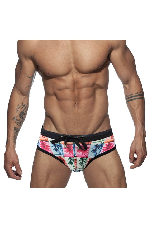 Men's Quick Dry Swim Briefs Bikini Swimsuit Board Shorts with Adjustable Drawstring Speedo Mens Swim Brief(Pink,M)