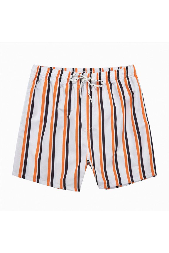 Men's Striped Swim Trunks Bathing Suits Quick Dry Board Shorts Mesh Lining Beach Swimwear with Pockets(Orange,2XL)