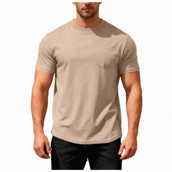 Leey-World Men's T-Shirts Men's Big & Tall Heavyweight Crew Neck Short Sleeve Tee Big-Tall(Khaki,L)
