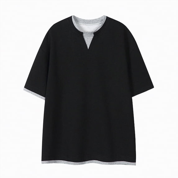Leey-World Men's T Shirts Men's V Neck Knit Shirts Short Sleeve Sweater Shirt Casual Ribbed Pullover T Shirt(Black,5XL)