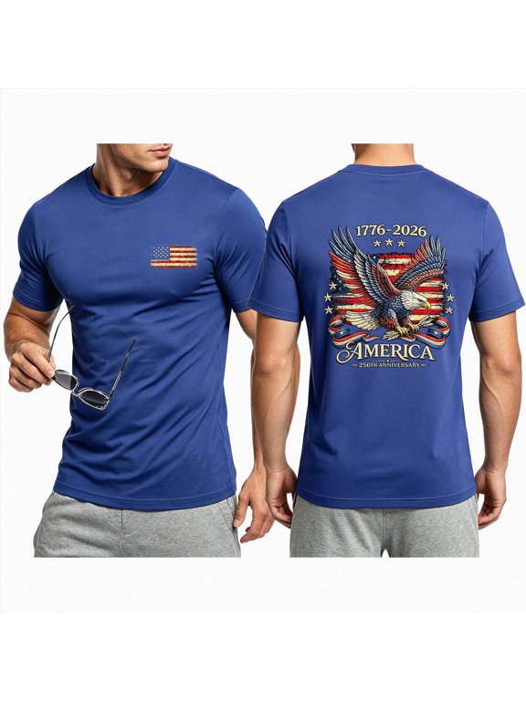 Mens 250th Anniversary Shirts 1776-2026 America 250 Merchandise USA Flag 250 Years Independence Day T Shirt(Blue,S)