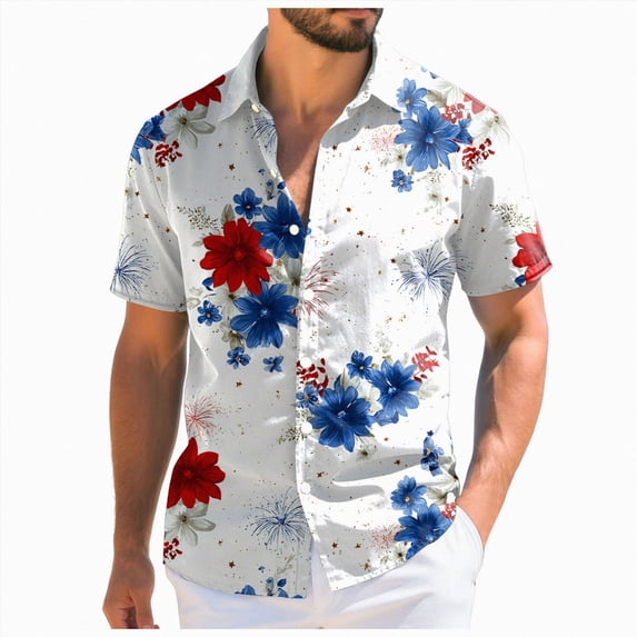 Leey-World Mens America 250 Anniversary Shirt Hawaiian Shirts for Men | Printed Men's Casual Short Sleeve Button-Down Shirts, Patriotic Style(White,L)