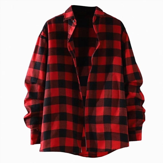 Leey-World Mens Flannel Shirts Long Sleeve Lightweight Plaid Shirt Casual Button Down Shirts Jacket(Red,M)