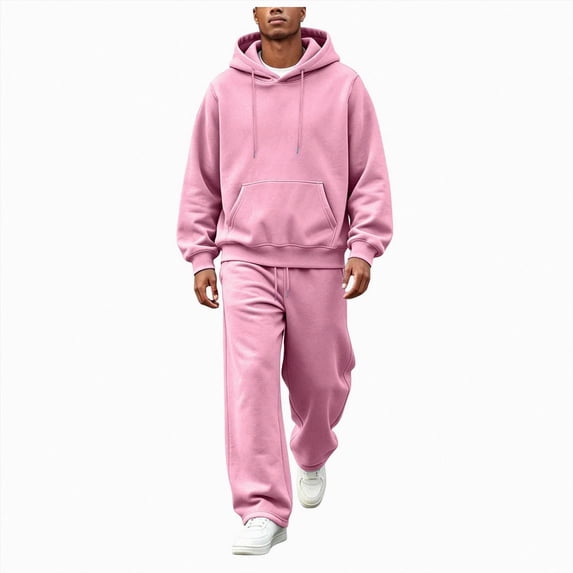 Leey-World Mens Outfits Mens 2 Piece Solid Colors Hoodie Track Suits Wide Leg Sweatpants Sets