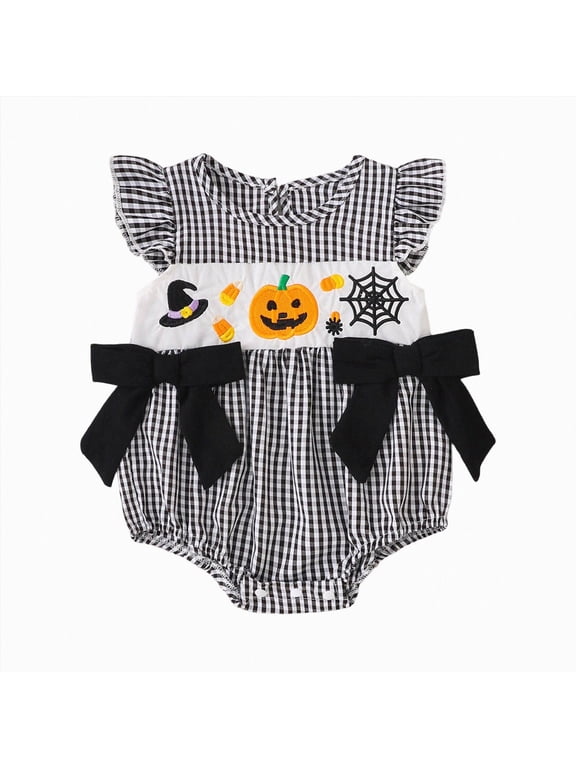 My First Halloween Baby Girl Outfit Infant Halloween Bubble Romper Smocked Onesie Fall Newborn Clothes