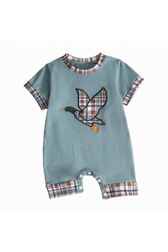 Newborn Baby Boy Girl Mallard Duck Outfits Romper Short Sleeve Duck One Piece Jumpsuit Overalls Hunting Baby Clothes(Blue,3-6 Months)
