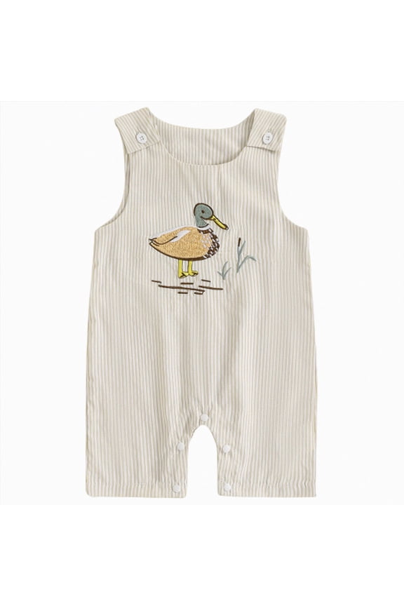 Newborn Baby Boy Girl Mallard Duck Outfits Romper Sleeveless Duck One Piece Jumpsuit Overalls Hunting Baby Clothes(Beige,3-6 Months)