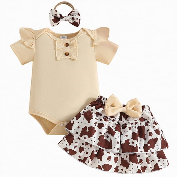 Leey-World Newborn Baby Girl Clothes Summer Outfit Short Sleeve Ribbed Romper Floral Suspender Overalls Shorts Set(Coffee,3-6 Months)