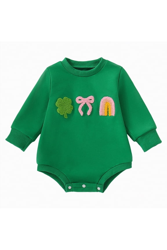 Newborn Baby Girl Easter Outfit Bunny Bubble Romper Sweatshirt Infant Long Sleeve Onesie Spring Summer Clothes|Green,0-3 Months