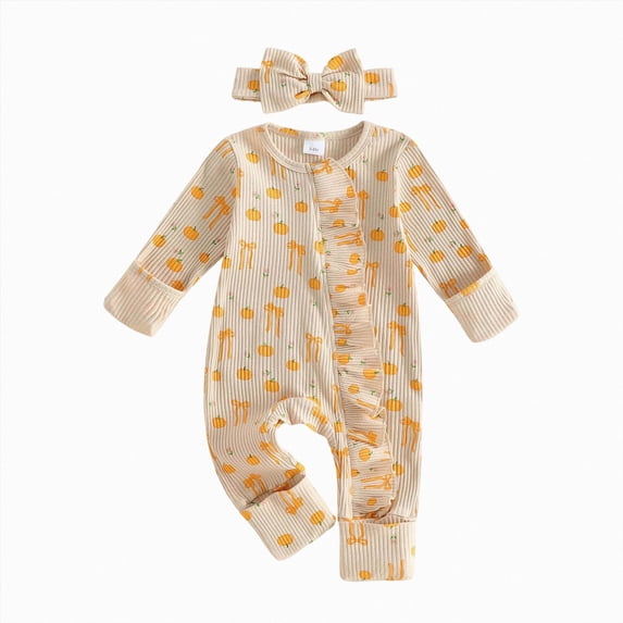 Leey-World Newborn Baby Girl Halloween Outfit Long Sleeve Romper Onesie Jumpsuit + Bow Headband Preemie Infant Fall Winter Clothes