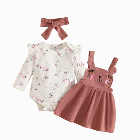 Leey-World Newborn Clothes Newborn Infant Baby Girl Dress Clothes Winter Outfits Top Romper Overalls Dresses Suspender Skirt Set for Girls(Pink,9-12 Months)