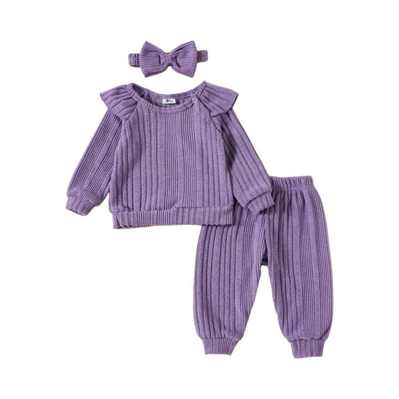 Leey-World Newborn Clothes Two Piece Outfits Girls Little Girls Clothes 2 Piece Outfit Kids Long Sleeve T Shirt Pant Set Cute Fall Winter Outfits for Girl(Purple,6-12 Months)