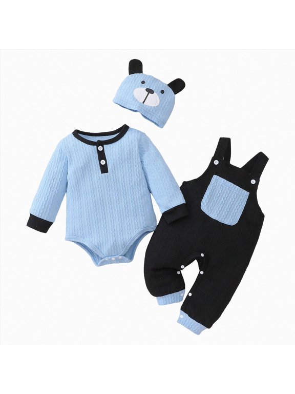 Newborn Infant Baby Boy Clothes Long Sleeve Romper Pants Hat Fall Winter Outfits Set 0 3 6 9 12 18 Months
