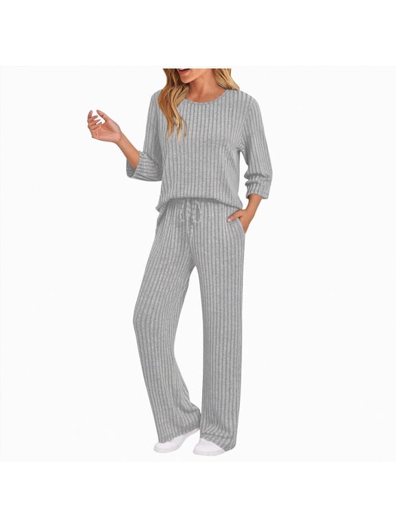 Petite Lounge Sets for Women Ladies' Outfit Women 2 Piece Outfits Sweatsuit Sweatshirt Jogger Sweatpants Tracksuit Lounge Set Clothes