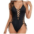 thumbnail image 1 of Leey-World Plus Size Tummy Control Halter One-Piece Swimsuit Black,M, 1 of 7