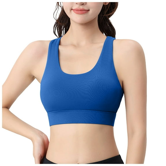 Leey-World Seamless Bras for Women V-Neck Sports Bras for Women - Adjustable Thin Straps Padded Yoga Top Basic Wireless Camisole Blue,S