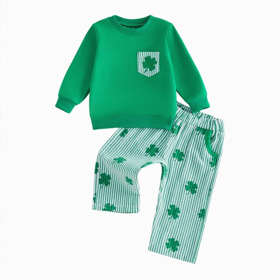 Leey-World St Patricks Day Baby Boy Outfit Long Sleeve Clover Sweatshirt Striped Pants Toddler Boy Summer Spring Clothes|Green,2-3 Years