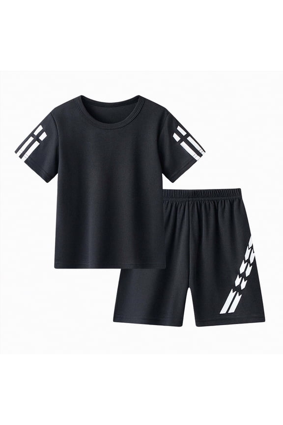 Summer Boys Outfits Boys 2 Piece Athletic Outfits Short Sleeve Sport T-shirt and Shorts Summer Casual Clothes for 6-12 Years Boys Outfit Sets Summer(Black,3-4 Years)