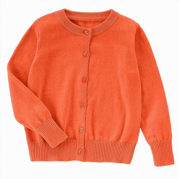 Leey-World Sweater Girls Cardigans Sweater Cotton Button Solid Long Sleeve Knit Sweaters(Orange,9-10 Years)