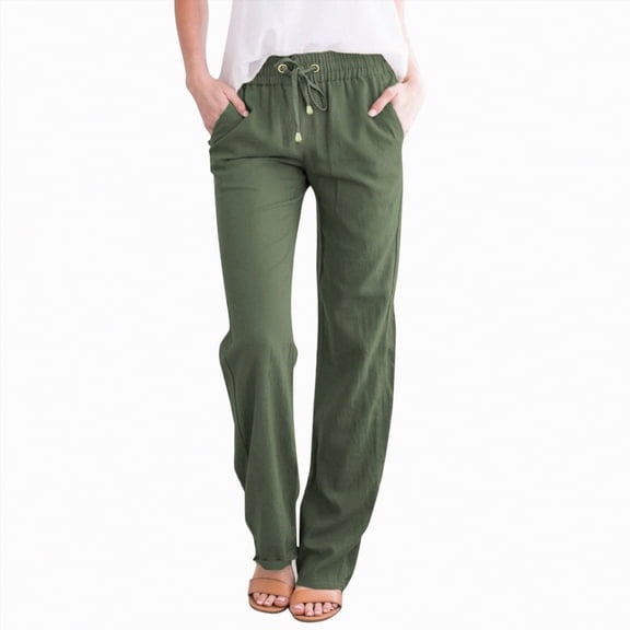 Leey-World Sweatpants Women Women Wide Leg Palazzo Pants Summer High Waist Flowy Casual Trousers Loose Lounge Beach Travel Vacation Clothes(Army Green,XL)