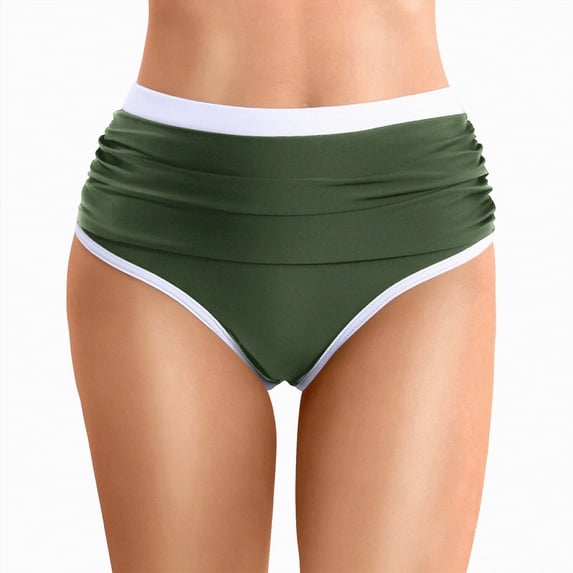 Leey-World Swimsuit Bottoms Women's High Waisted Swimsuit Bottom Tummy Control Ruched Bikini Bottom Vintage Swim Bottom Tankini Briefs(Dark Green,2XL)