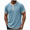 thumbnail image 1 of Leey-World T Shirts for Man Mens Muscle Slim T Shirts Texture V Neck Longline Henley Gym Workout Athletic Tee Shirt(Light Blue,S), 1 of 6