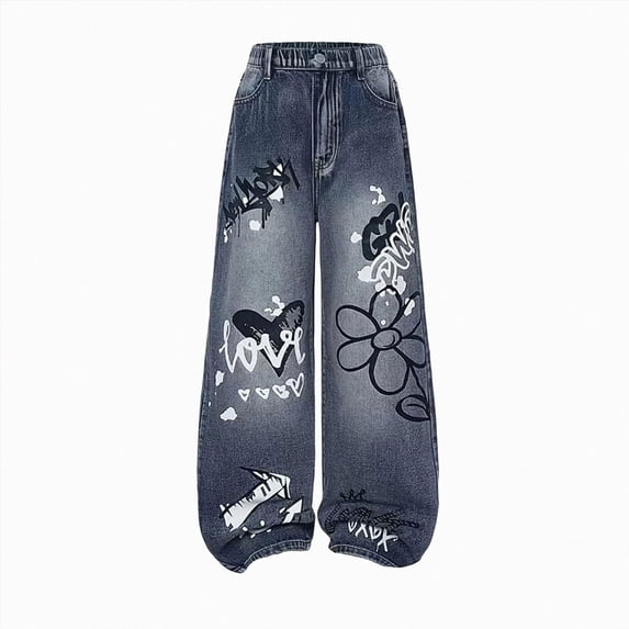 Leey-World Tall Girl Pants Girls Ripped Jeans, Elastic Mid-Waist Baggy Wide Leg Denim Pants, Streetwear, Trendy Clothes for Teens 5 to 14Y(Blue,11-12 Years)