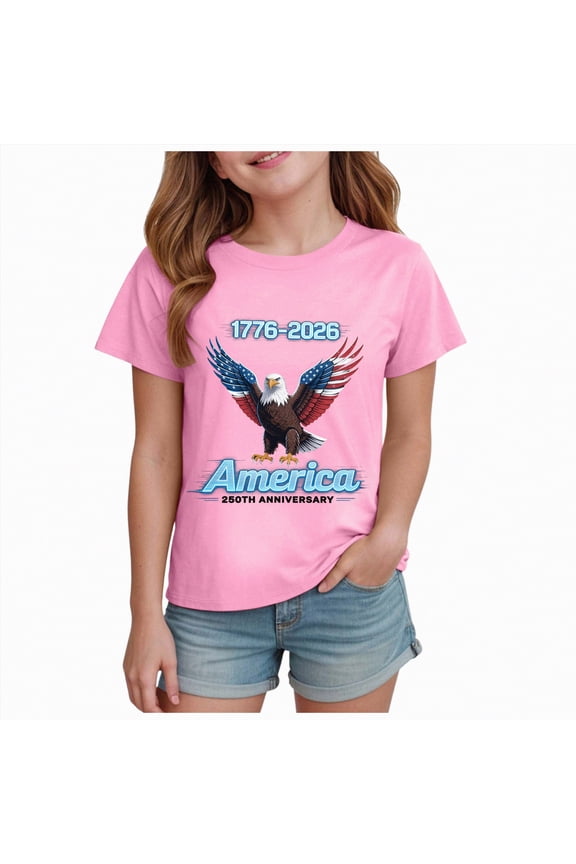 Toddler American Flag Tshirt for Boys Girls Patriotic Tops Kids 4th of July Outfits Tee USA Short Seleve Girl Patriotic Shirt(Pink,11-12 Years)